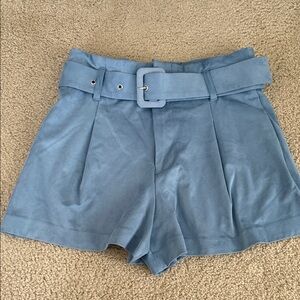 Zara High Waist Blue Women's Shorts with Belt